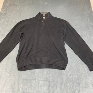 Rugged Trails Outdoor Adventure Sweater Men L Black Tight Knit Mock Neck 1/4 Zip